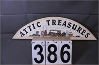 Wood Attic Treasures Sign 7" X 24.5"
