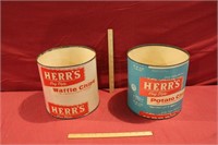 2 Vintage Herr's Potato Chip Cardboard Barrels