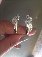 Silver Leaf Design Hoop Earrings