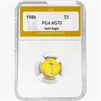 1986 $5 1/10oz Gold Eagle PGA MS70