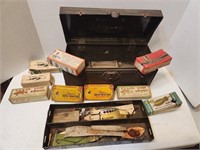 Vintage fishing lures tackle box, original box's.