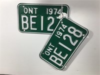 1974 MATCHED ONTARIO LICENSE PLATES