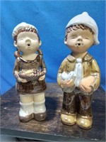 Boy and girl ceramic couple 8 in tall