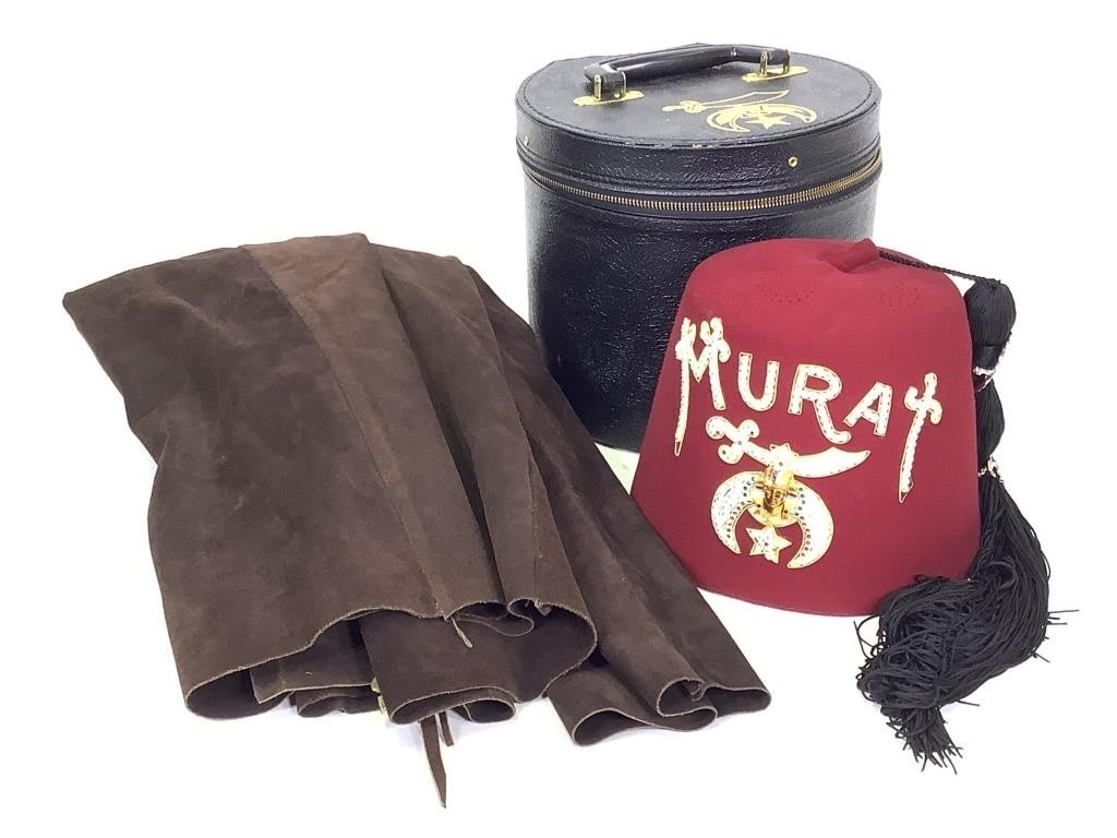 Shriner's Murat Fez w/ Case & Leather Shirt