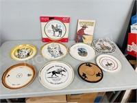 assorted pottery plates - RCMP & Horse racing