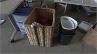 4 Wicker Baskets & 5 Trash Cans & Etc