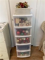 White Rolling Plastic Storage Tower w Christmas