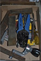 drill bits, metal square, wire strippers,