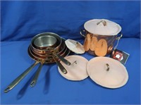 New w/Lids Copper/Brass Pots & Pans