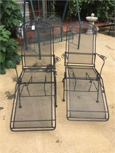 Pair Metal Springy Base Patio Chairs