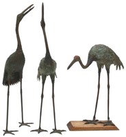 3 Bronze Clad Stork Garden Figures