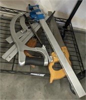 ASSORTED TOOLS, CLAMPS, HAND SAW, ETC