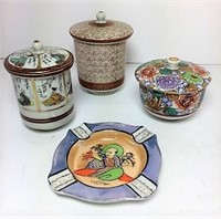 Porcelain jars with ashtray