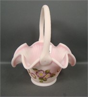 Fenton Satin Rosalene Decorated Basket