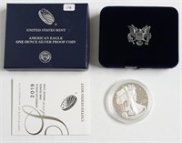 2019 PROOF SILVER EAGLE W BOX PAPERS