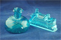 Pair of Aqua Glass Decoratives