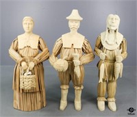 Corn Husk Pilgrim & Indian Figurines / 3 pc