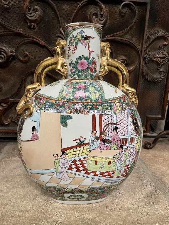 Vintage Chinese Porcelain Moon Flask Vase W/ Drago