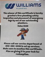 WILLIAMS PLUMBING INSPECTION ! $350.00