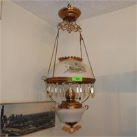 VNTG. PARTIALLY ELECTRIFED OIL LAMP- H.P. SHADE>>>