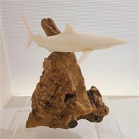 Burl Wood and Porcelain Shark Statue  John Perry