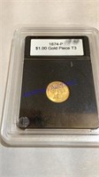 1874 P, &1.00 gold piece, no credit cards