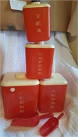 Lusto Ware Red Plastic Canisters, lids & scoops