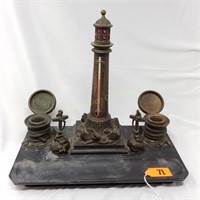Vintage Cast Iron Lighthouse Inkwell