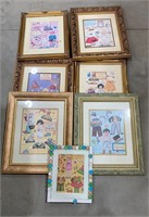Vintage Mary Engebreit Framed Cut outs
