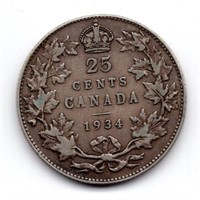 1934 Canada 25 Cent Silver Coin