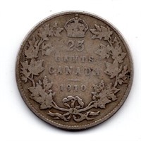 1910 Canada 25 Cent Silver Coin