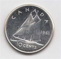 1961 Canada 10 Cent Silver Coin