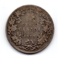 1913 Canada 25 Cent Silver Coin