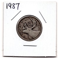1937 Canada 25 Cent Silver Coin