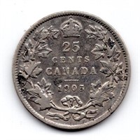 1905 Canada 25 Cent Silver Coin