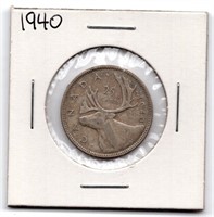 1940 Canada 25 Cent Silver Coin