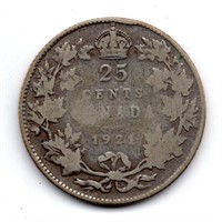 1921 Canada 25 Cent Silver Coin