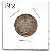 1918 Canada 25 Cent Silver Coin