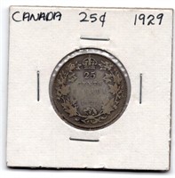 1929 Canada 25 Cent Silver Coin