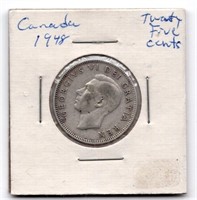 1948 Canada 25 Cent Silver Coin