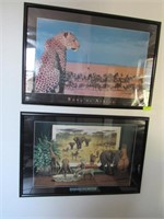 2 Framed Posters, Cheetah & Elephants