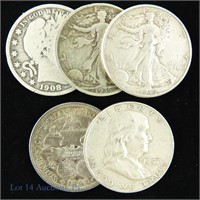 1893 - 1957 U.S. Silver Half Dollars (5)