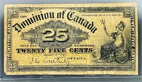 1900 Canadian 25 Cents Bill LIGHTLY CIRCULATED
