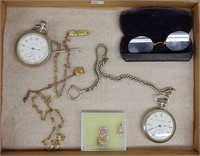 Variety: (2) Pocket Watches, Glasses, etc.