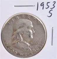 1953 S Benjamin Franklin Silver Half Dollar