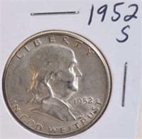 1952 S Benjamin Franklin Silver Half Dollar