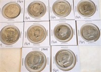 10 - 1964 Kennedy Silver Half Dollars