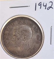 1942 Georgivs VI Canadian Silver Half Dollar