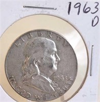 1963 D Benjamin Franklin Silver Half Dollar