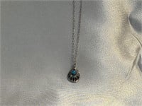 Silver Bear Paw Necklace with Turquoise Stone